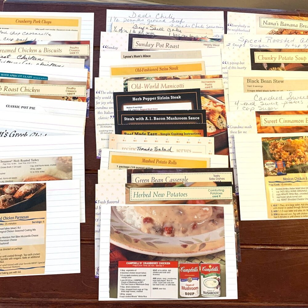 Lot of 30 Vintage Recipe Cards - Handwritten, Magazine Clips, Printed Cards #1